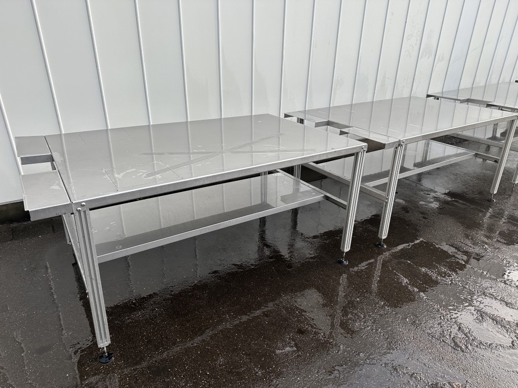 Martin Stolze RVS werktafel met aluminium poten 196 x 120 cm